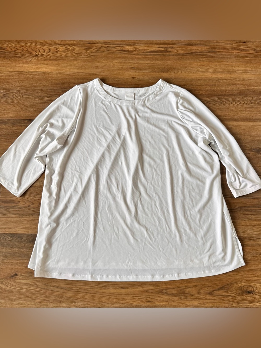 Susan Graver White 3/4 Sleeve Tunic Blouse 3X Liquid Knit Shirt Classic Basic